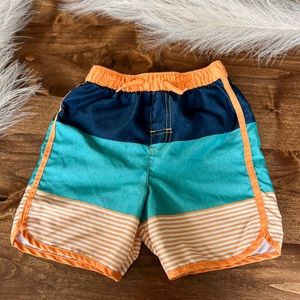 Boys Orange And Blue Striped Swim Shorts 4T Wonder Nation